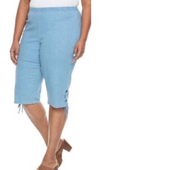 Womens Capris Blue 4X Stretch Lace Up Hem Elastic Waist Croft & Barrow Plus - Picture 1 of 5